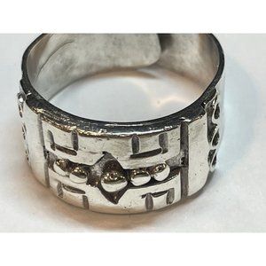 Vintage Taxco Mexico Sterling Silver Aztec Ring Size 8 Sizeable